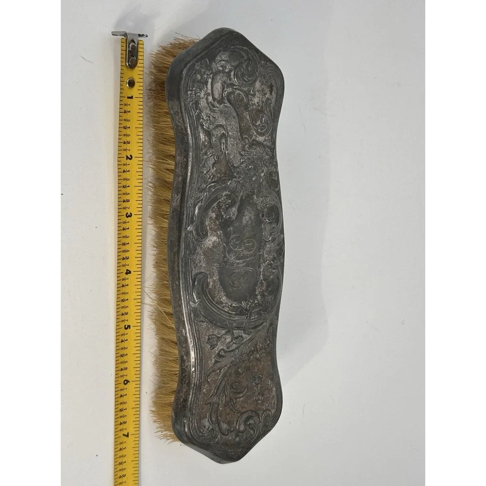 Antique Art Nouveau Silver Vanity Clothes Brush Ornate Repousse Lion Design